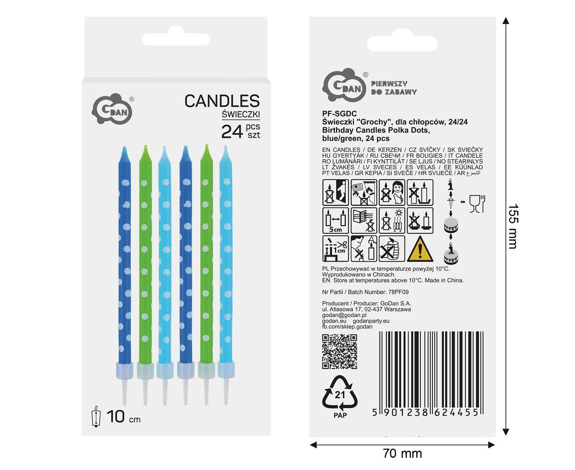 Birthday Candles Polka Dots, blue/green, , 10 cm, 24/24